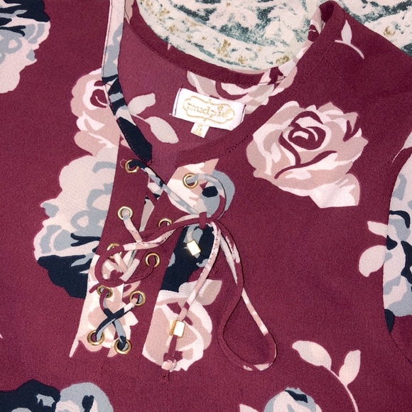 Mud pie small burgundy floral tunic laceup top - Picture 5 of 5